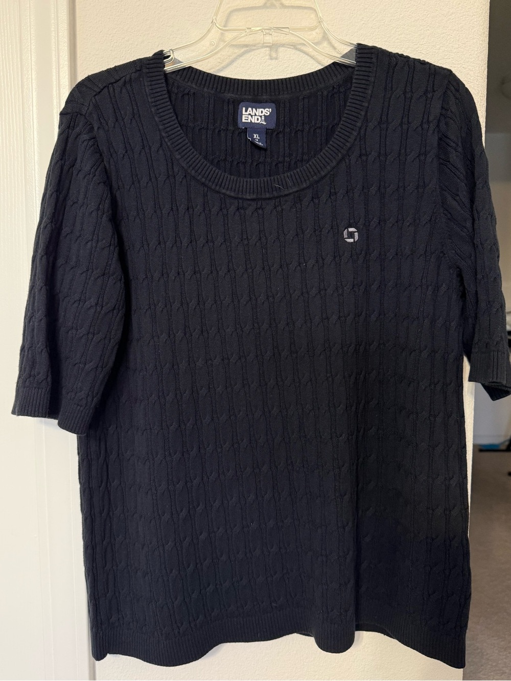 Chase Lands' End Women’s Black Cable-Knit Short-Sleeve Sweater